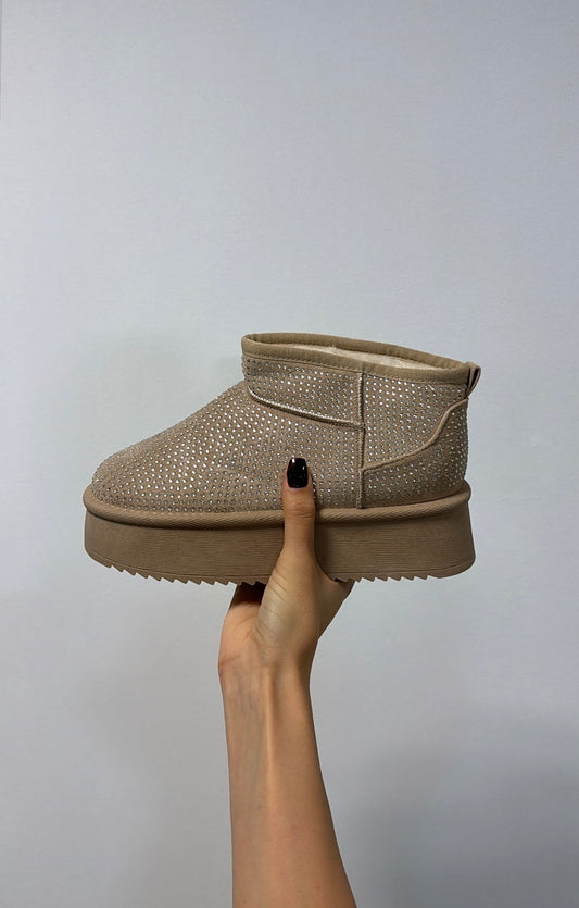 Bottine haute à strass beige (sans boîte)